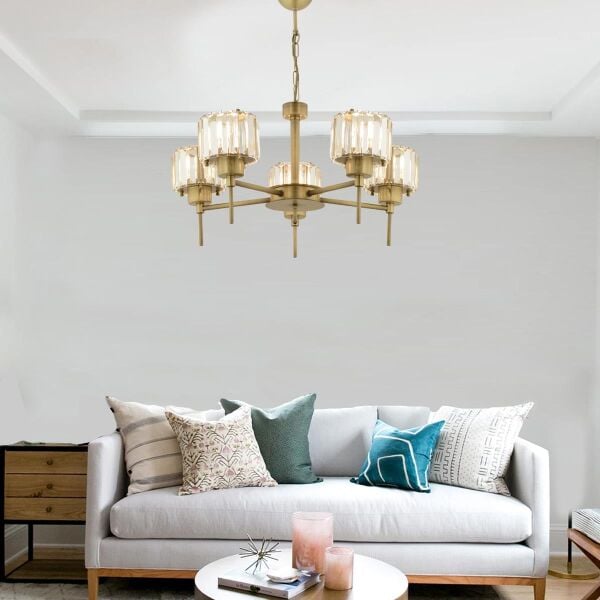 Sadem 5 Li Eskitme Kristalli Taşlı Modern Tasarım Salon-Yatak Odası-Oturma Odası Kristal Avize