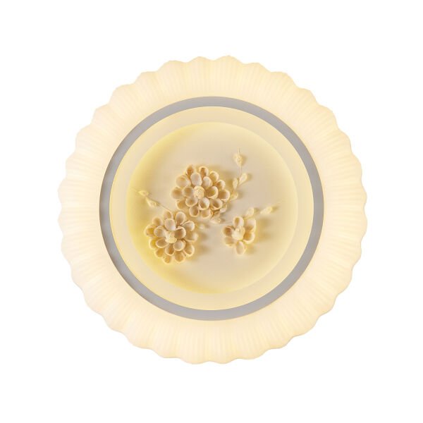 Gavin Beyaz Çiçek Desenli Plafonyer Salon Led Avize