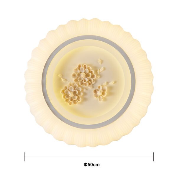 Gavin Beyaz Çiçek Desenli Plafonyer Salon Led Avize