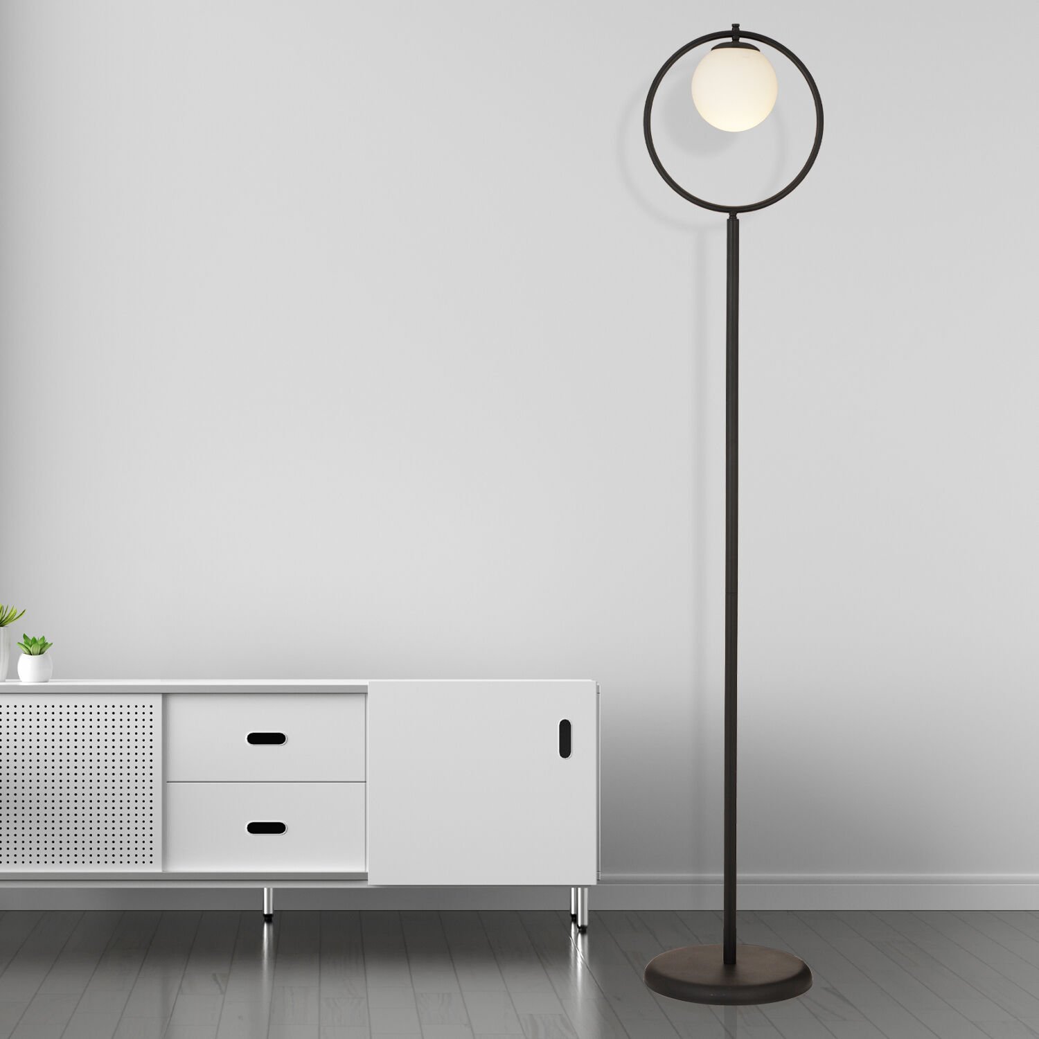 Falez Siyah Beyaz Camlı Modern Dekoratif Tasarım Metal Lambader