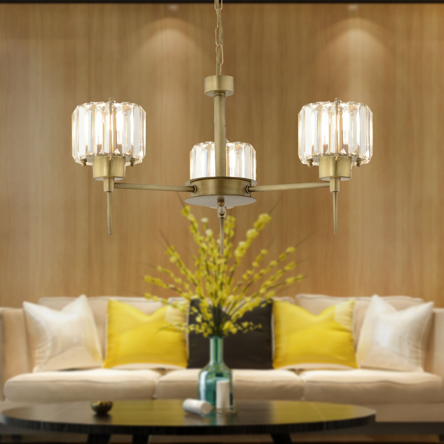 Sadem 3 Lü Eskitme Kristalli Taşlı Modern Tasarım Salon-Yatak Odası-Oturma Odası Kristal Avize