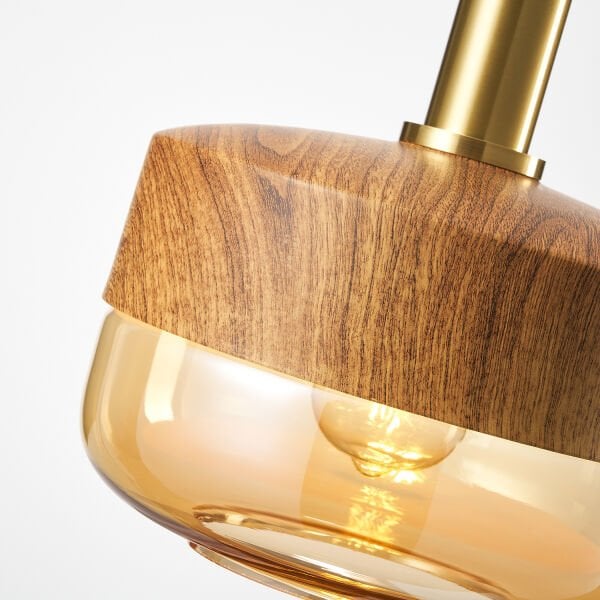 Curly Tekli Ahşap Desenli Sarkıt Avize