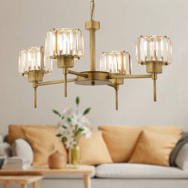 Sadem 4 Lü Eskitme Kristalli Taşlı Modern Tasarım Salon-Yatak Odası-Oturma Odası Kristal Avize