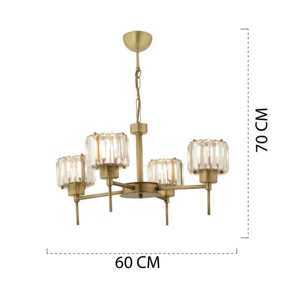 Sadem 4 Lü Eskitme Kristalli Taşlı Modern Tasarım Salon-Yatak Odası-Oturma Odası Kristal Avize