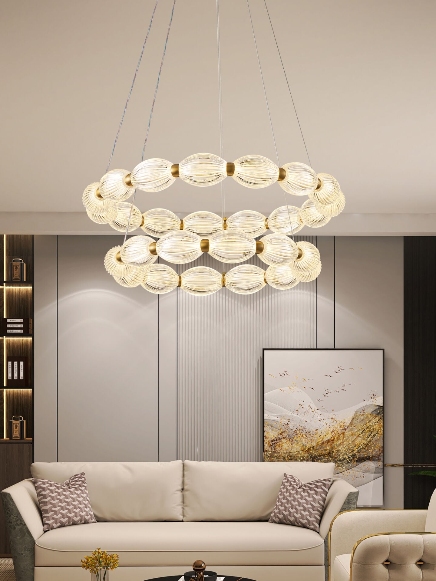 Aspen 2 Katlı Yuvarlak 128 Watt Eskitme Sarkıt 3 Renkli Led Avize