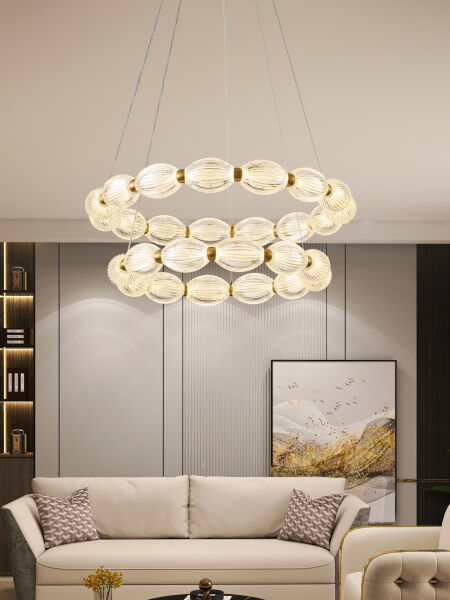 Aspen 2 Katlı Yuvarlak 128 Watt Eskitme Sarkıt 3 Renkli Led Avize