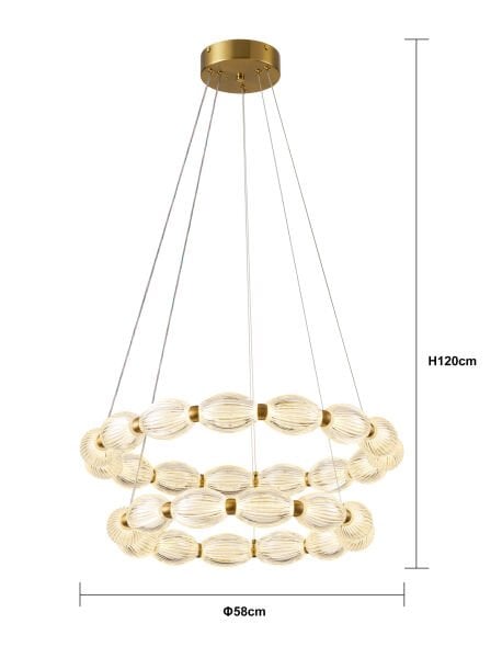 Aspen 2 Katlı Yuvarlak Eskitme Sarkıt Led Modern Salon Avize