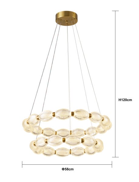 Aspen 2 Katlı Yuvarlak 128 Watt Eskitme Sarkıt 3 Renkli Led Avize