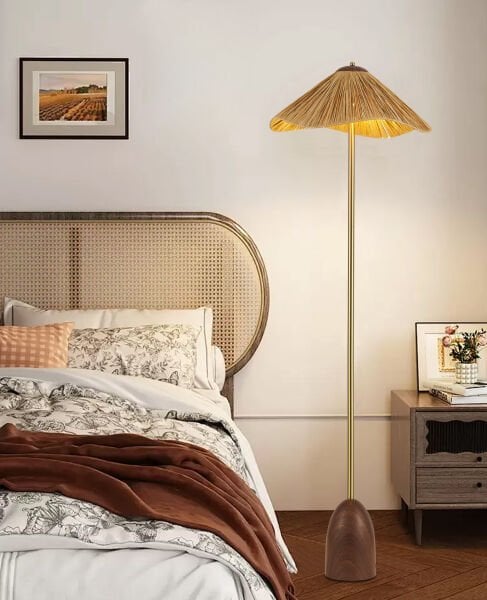 Bowde Eskitme Ahşap Modern Hasır Şapkalı Bohem Lambader