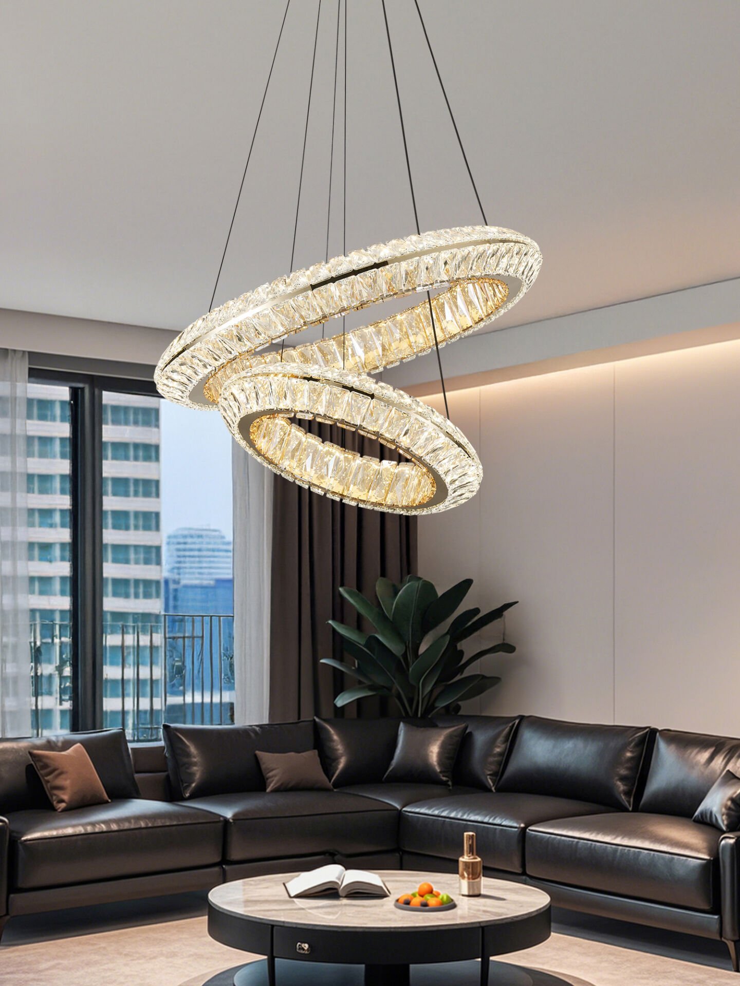 Kyler 2 Katlı Gold Kristalli 3 Renkli Led Sarkıt Avize