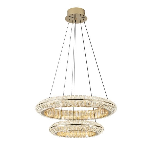 Kyler 2'li Gold 180 Watt Kristalli 3 Renkli Led Sarkıt Avize