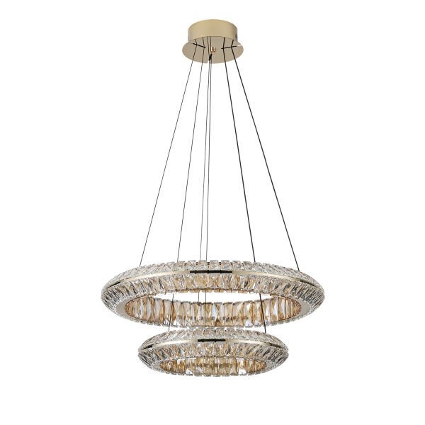 Kyler 2 Katlı Gold Kristalli 3 Renkli Led Sarkıt Avize