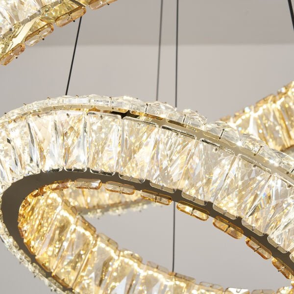 Kyler 2 Katlı Gold Kristalli 3 Renkli Led Sarkıt Avize