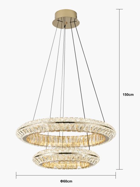 Kyler 2 Katlı Gold Kristalli 3 Renkli Led Sarkıt Avize