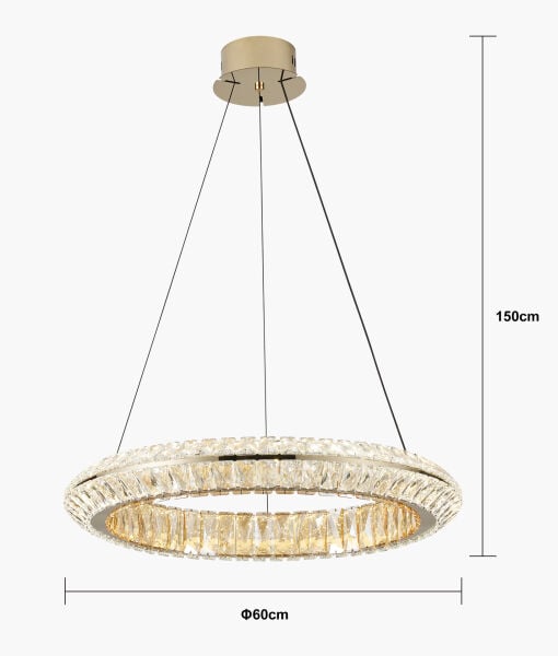 Kyler 60'lık Gold 90 Watt Kristalli 3 Renkli Led Sarkıt Avize