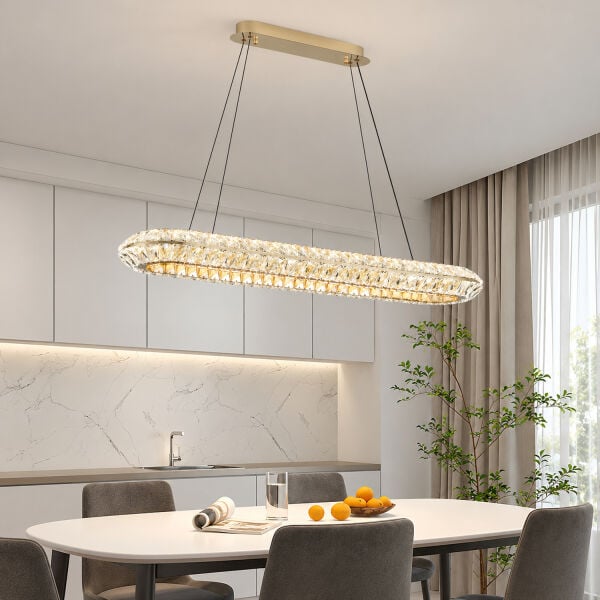 Kyler Sıralı Gold 120 Watt Kristalli 3 Renkli Led Sarkıt Avize