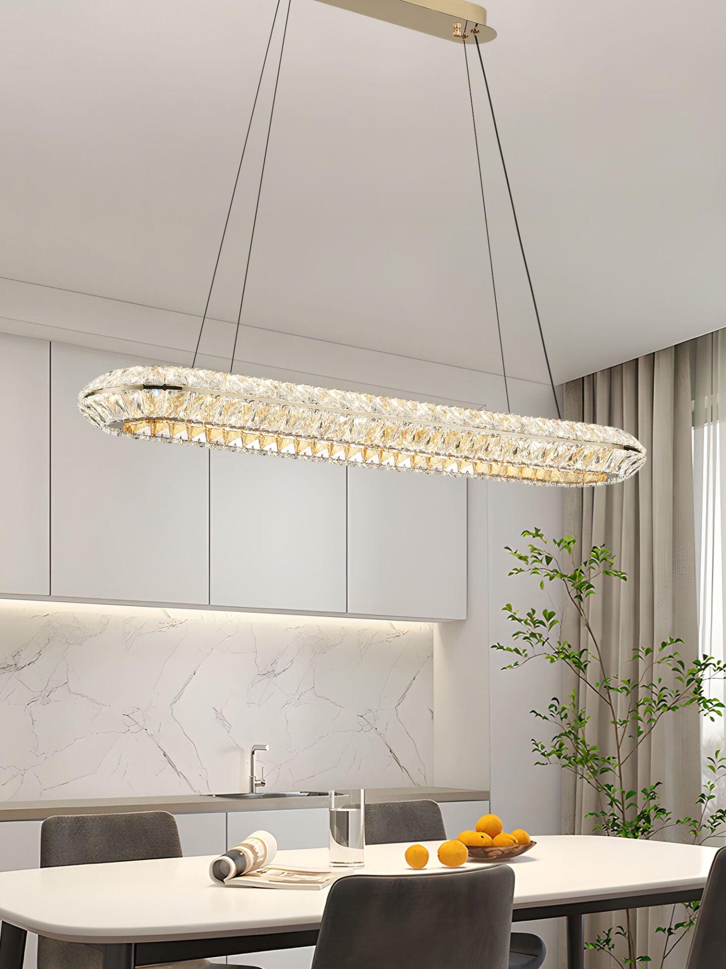 Kyler Sıralı Gold 120 Watt Kristalli 3 Renkli Led Sarkıt Avize