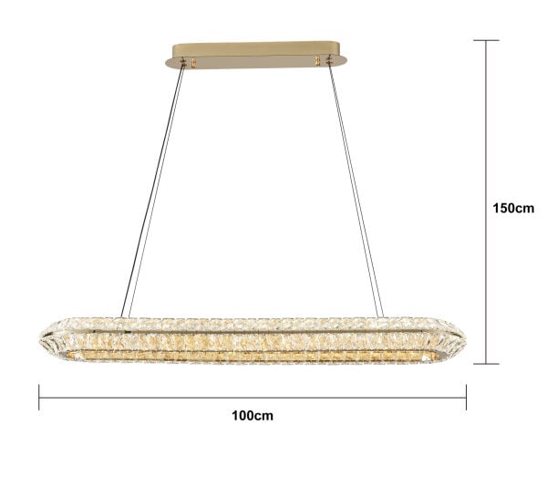 Kyler Sıralı Gold 120 Watt Kristalli 3 Renkli Led Sarkıt Avize