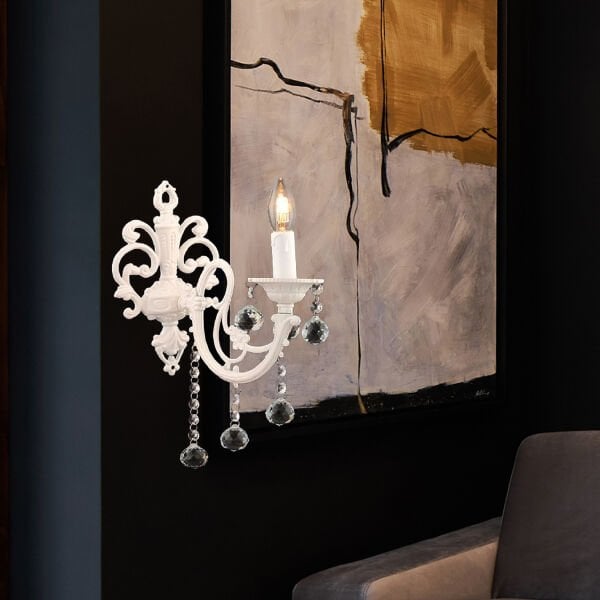 Beyza Tekli Beyaz Kristal Taşlı Duvar Lambası Yatak Odası-Yatak Başı-Salon için Aplik 3055-01-WH