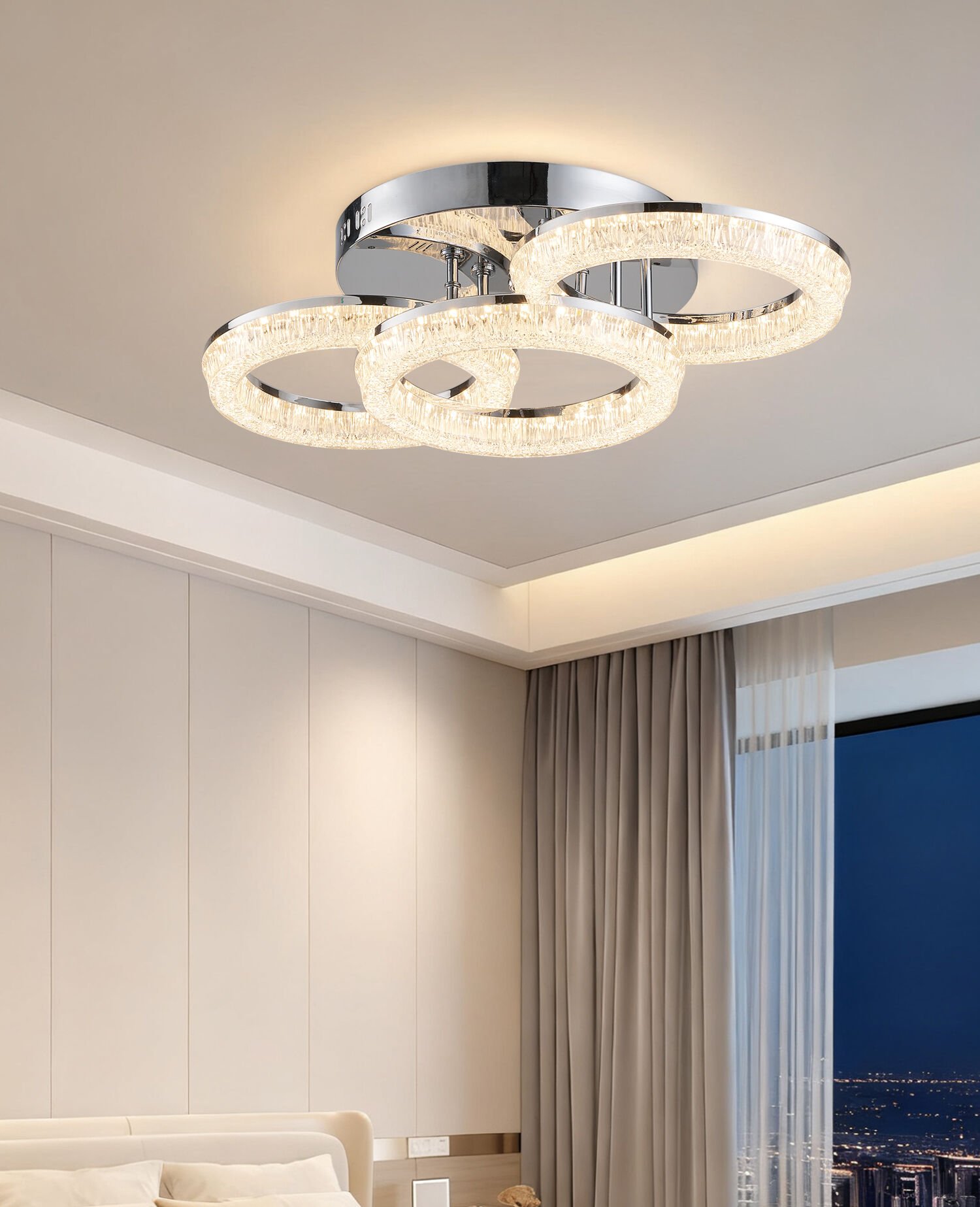 Gomez 3'lü Krom 96 Watt Plafonyer 3 Renkli Led Avize