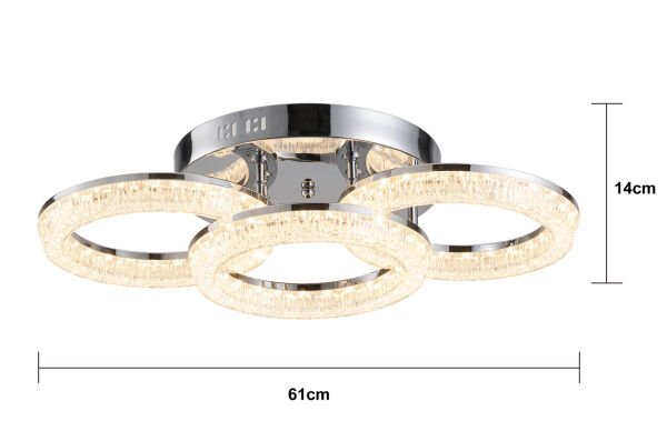 Gomez 3'lü Krom 96 Watt Plafonyer 3 Renkli Led Avize