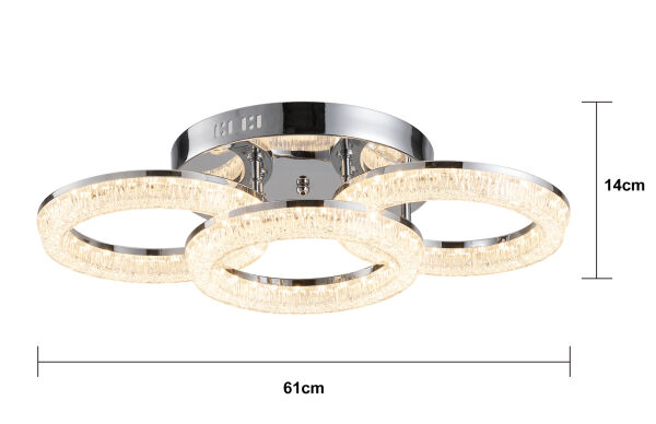 Gomez 3'lü Krom 96 Watt Plafonyer 3 Renkli Led Avize