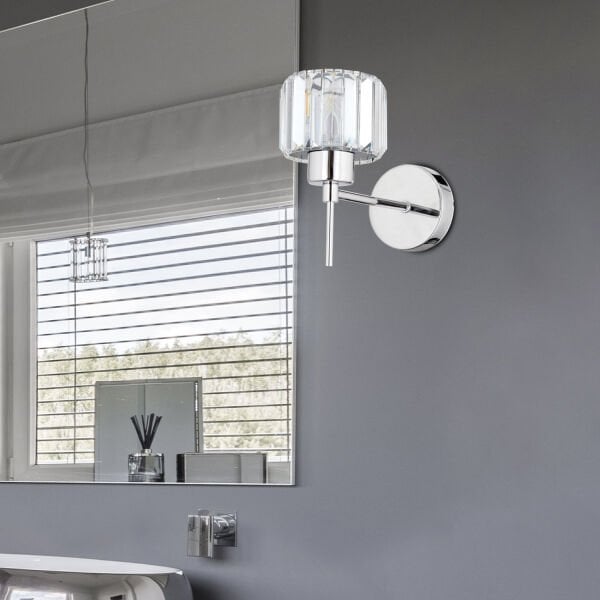 Sadem Krom Kristal Taşlı Duvar Lambası Yatak Odası-Yatak Başı-Salon için Aplik