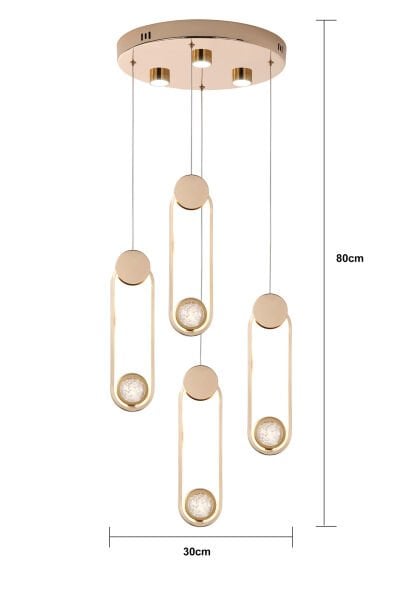 Beckett 4'lü Kristal Top Başlıklı Gold Sarkıt Led Avize