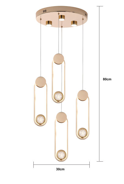 Beckett 4'lü Kristal Top Başlıklı Gold Sarkıt Led Avize