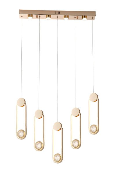 Beckett 5'Li Sıralı Kristal Top Başlıklı Gold Sarkıt Led Avize