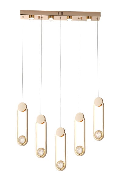 Beckett 5'Li Sıralı Kristal Top Başlıklı Gold Sarkıt Led Avize