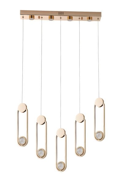 Beckett 5'Li Sıralı Kristal Top Başlıklı Gold Sarkıt Led Avize