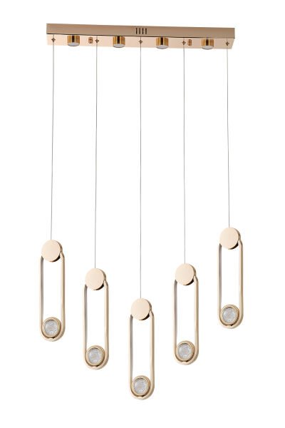 Beckett 5'Li Sıralı Kristal Top Başlıklı Gold Sarkıt Led Avize