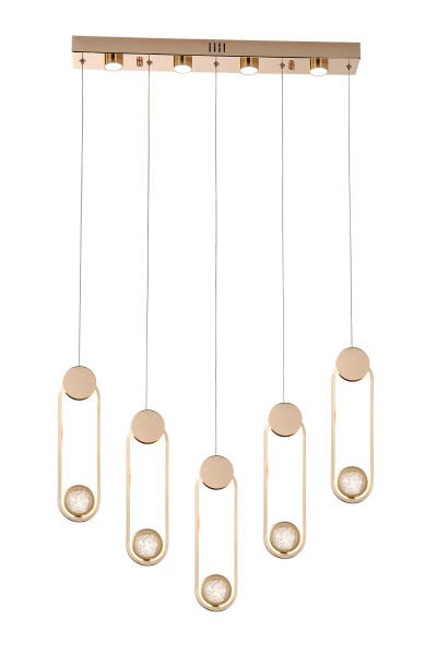 Beckett 5'Li Sıralı Kristal Top Başlıklı Gold Sarkıt Led Avize