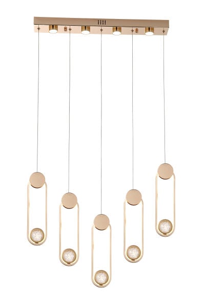 Beckett 5'Li Sıralı Kristal Top Başlıklı Gold Sarkıt Led Avize
