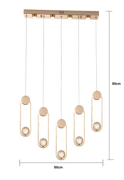 Beckett 5'Li Sıralı Kristal Top Başlıklı Gold Sarkıt Led Avize