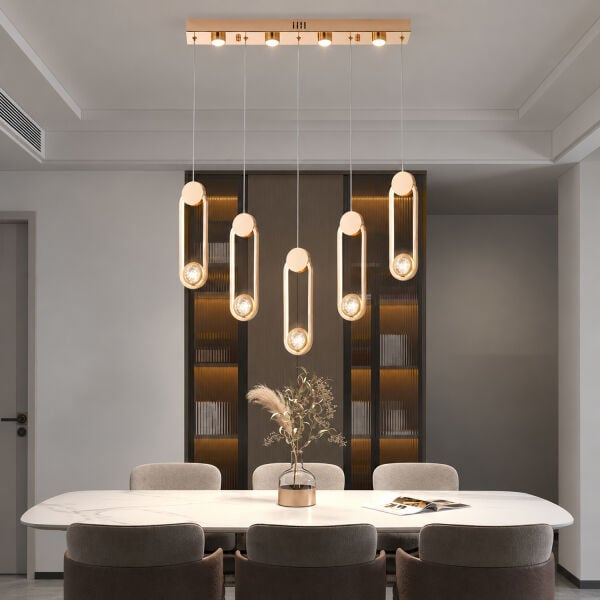 Beckett 5'Li Sıralı Kristal Top Başlıklı Gold Sarkıt Led Avize