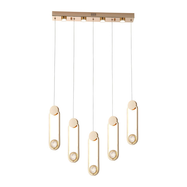Beckett 5'Li Sıralı Kristal Top Başlıklı Gold Sarkıt Led Avize
