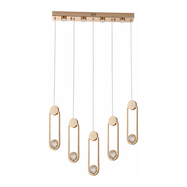 Beckett 5'Li Sıralı Kristal Top Başlıklı Gold Sarkıt Led Avize