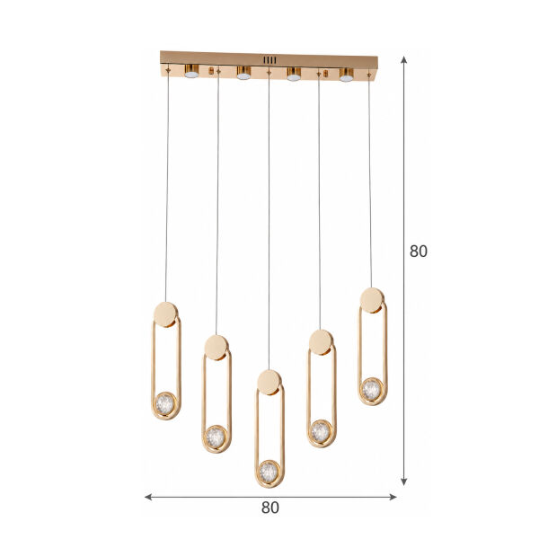 Beckett 5'Li Sıralı Kristal Top Başlıklı Gold Sarkıt Led Avize