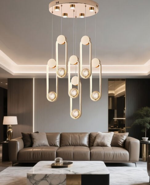 Beckett 6'Lı Kristal Top Başlıklı Gold Sarkıt Led Avize