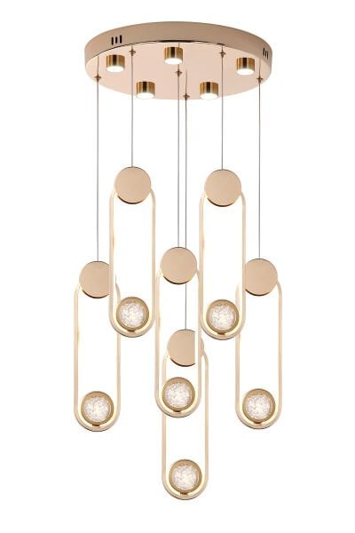 Beckett 6'Lı Kristal Top Başlıklı Gold Sarkıt Led Avize