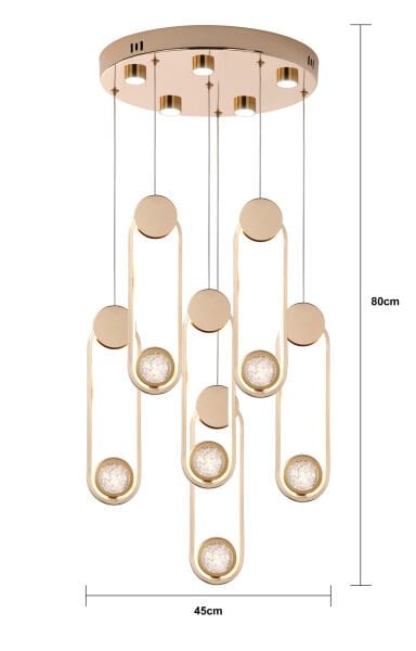 Beckett 6'Lı Kristal Top Başlıklı Gold Sarkıt Led Avize