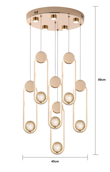 Beckett 6'Lı Kristal Top Başlıklı Gold Sarkıt Led Avize