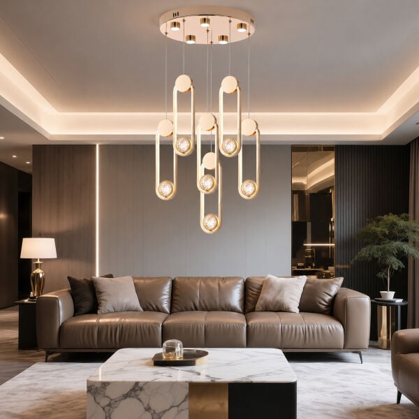 Beckett 6'Lı Kristal Top Başlıklı Gold Sarkıt Led Avize