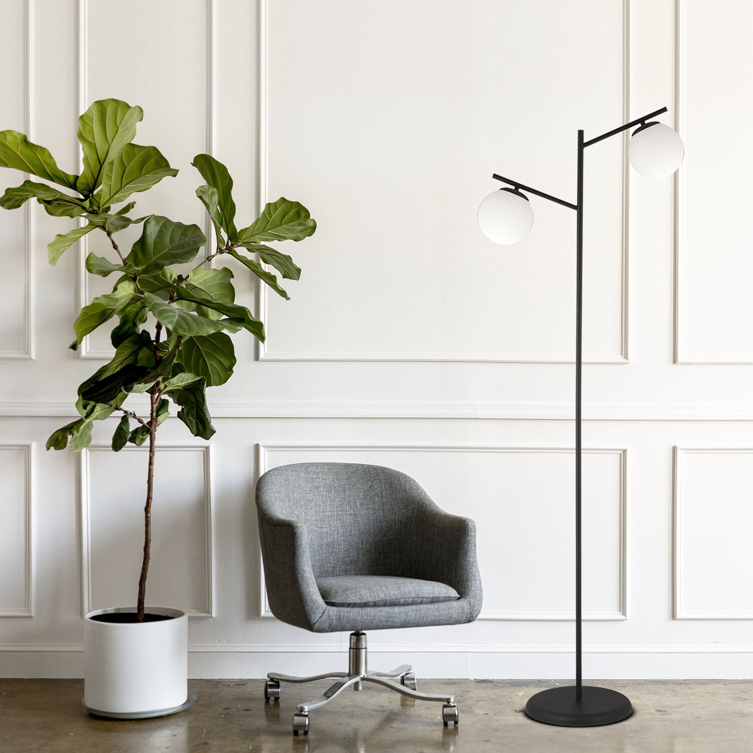 Renji 2li Siyah Beyaz Camlı Modern Dekoratif Tasarım Oturma Odası-Salon Lambader