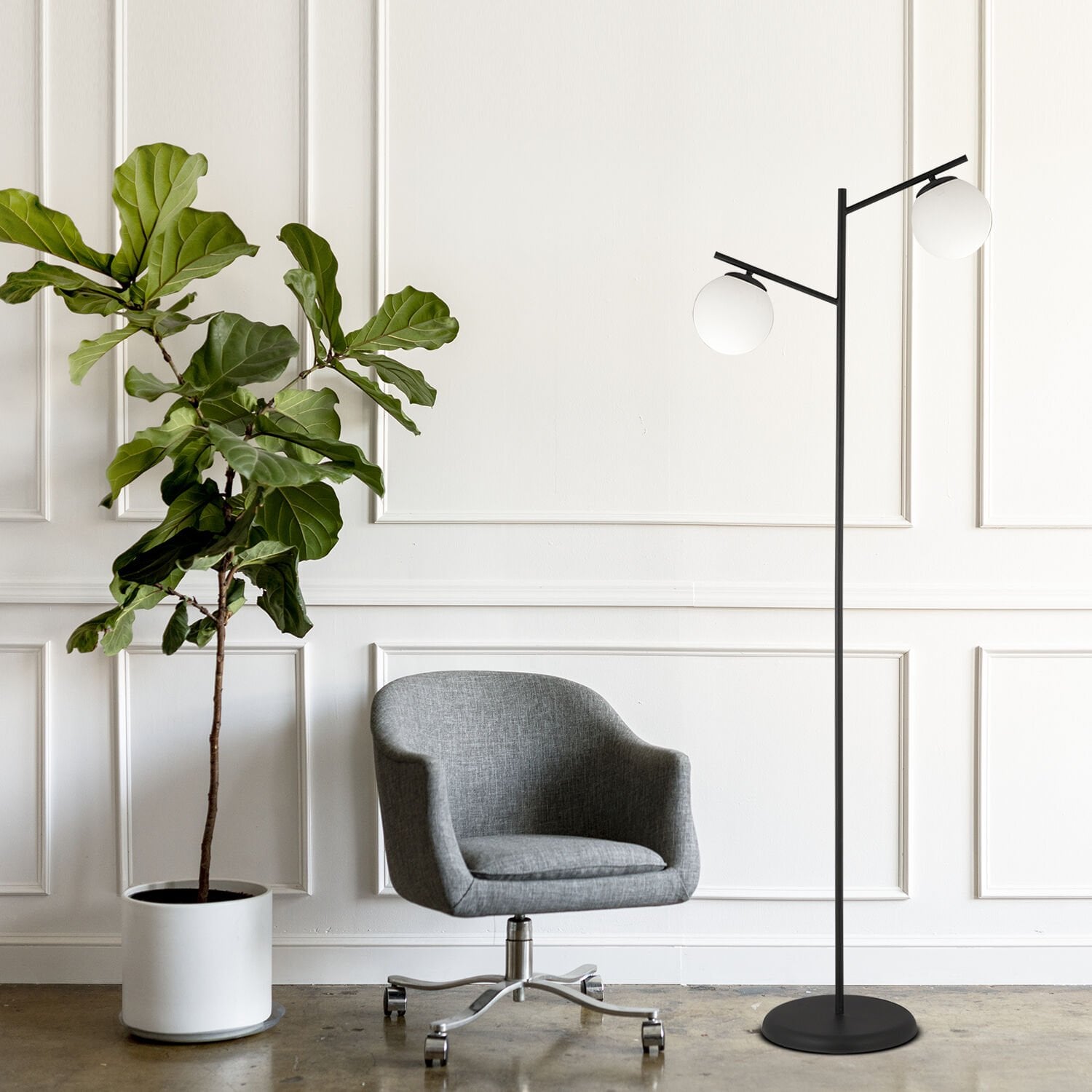 Renji 2li Siyah Beyaz Camlı Modern Dekoratif Tasarım Oturma Odası-Salon Lambader