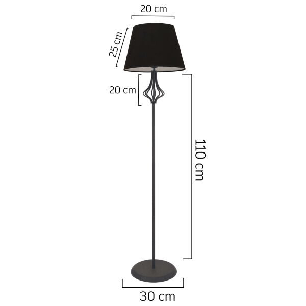 Josefa Siyah Şapkalı Siyah Modern Tasarım Ayaklı Abajur Lamba Metal Lambader