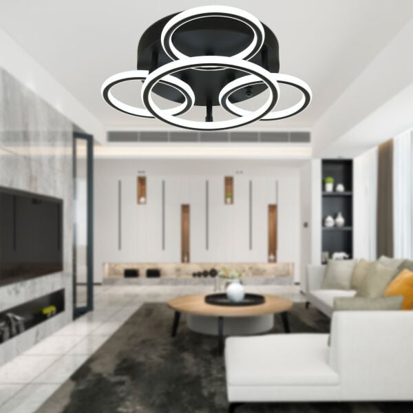Dalia Siyah 114 Watt Ledli Modern Mutfak Banyo Led Salon Plafonyer  Avize