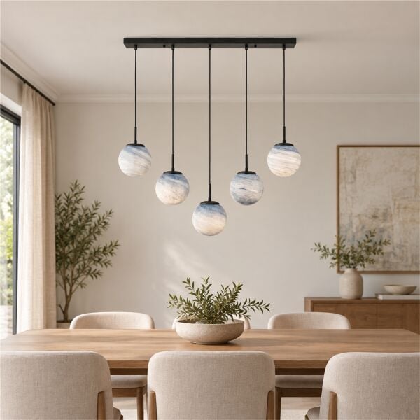 EFSER 5Lİ SIRALI AVİZE Modern Oturma Odası Salon Sarkıt Avize